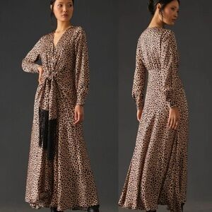 NWT Delfi Collective Anthropologie Medium Maxi Dress Gown Leopard Animal Print